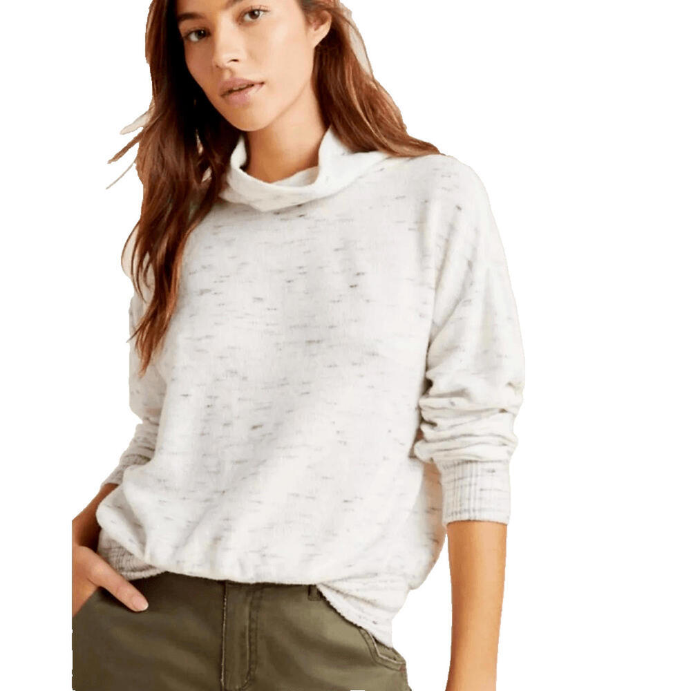 Anthropologie Cowl Neck Long Sleeve Ivory Gray Marled Pullover Sweater Womens M